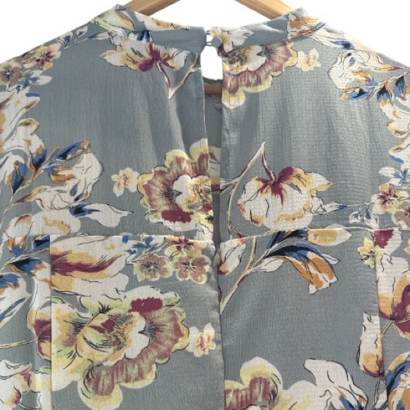 Suzanne Betro Sage Gray Floral Tiered Shift Dress Flared Long Sleeve Dress - Picture 8 of 12